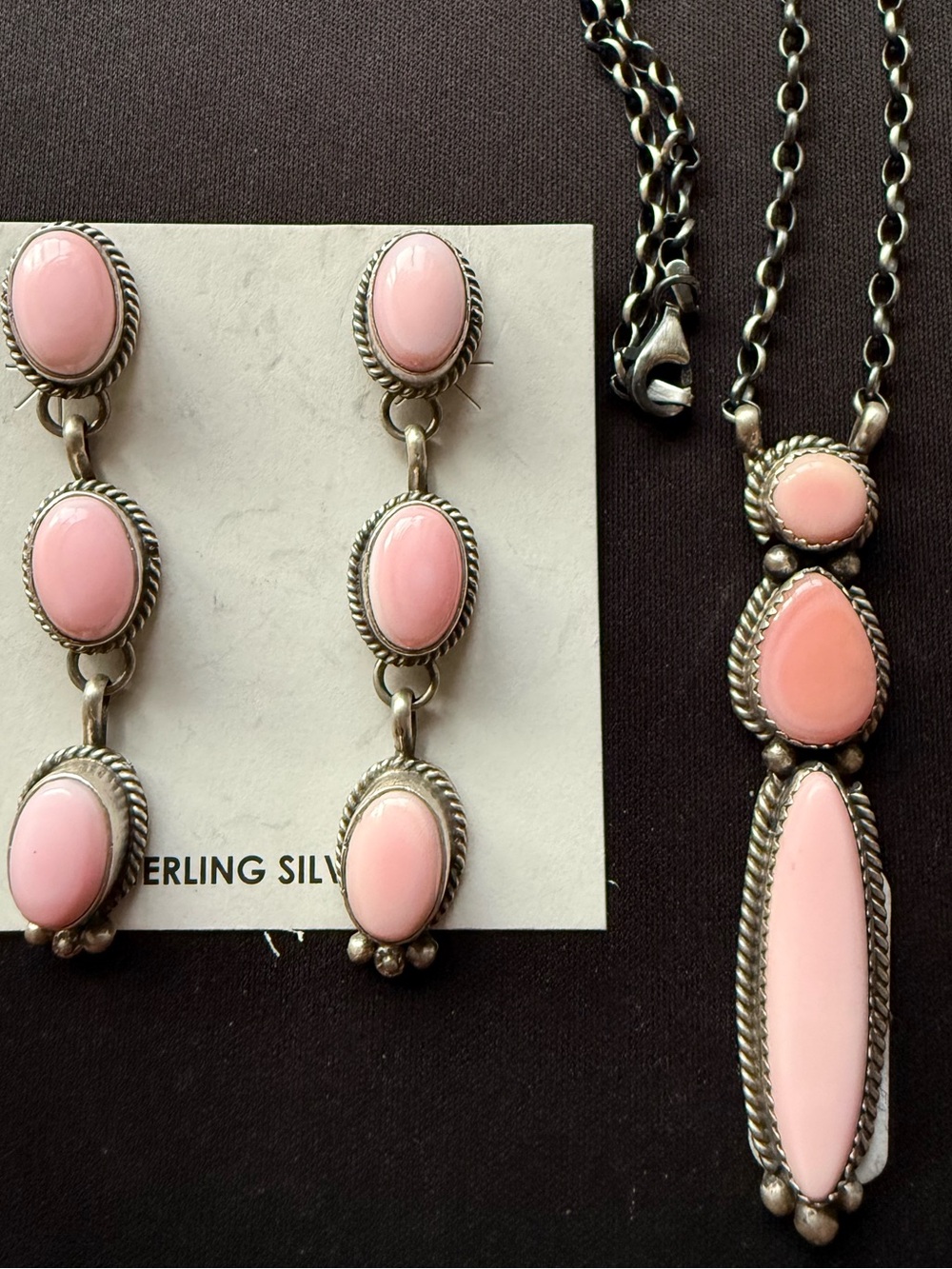Navajo handmade pink conch set